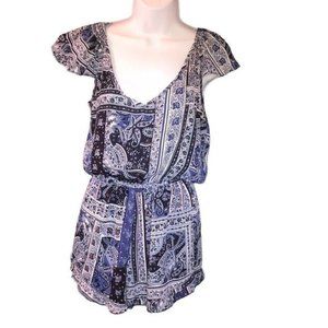 Cotton On romper in a blue paisley floral print with ruffle shorts. Size S